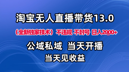 淘宝无人直播13.0,公域私域技术,不封号,不违规布局下半年旺季赛道,日入1K+(独家技术)【揭秘】-轻创终点站