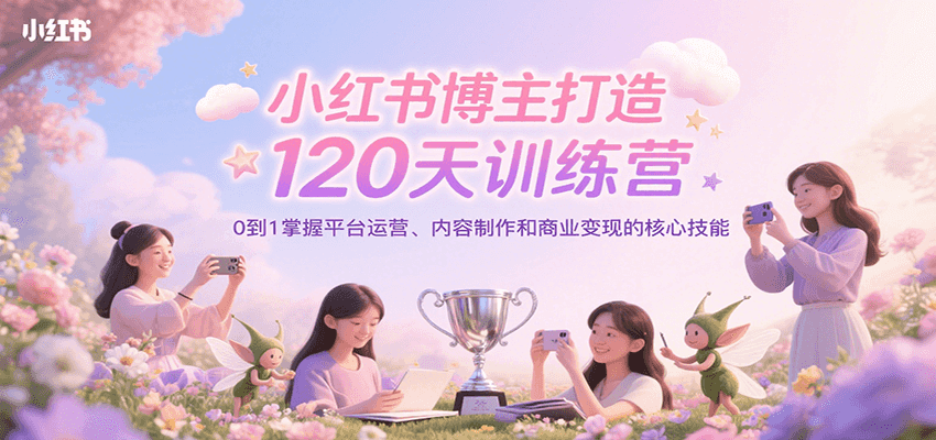 小红书博主打造120天训练营，0到1掌握平台运营、内容制作和商业变现-轻创终点站