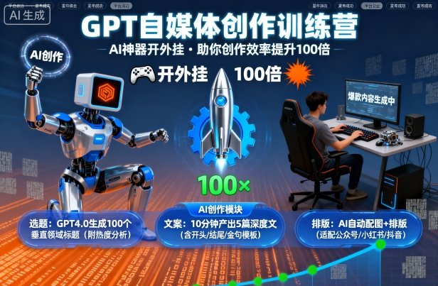 GPT自媒体创作训练营：AI神器开外挂，助你创作效率提升100倍-轻创终点站