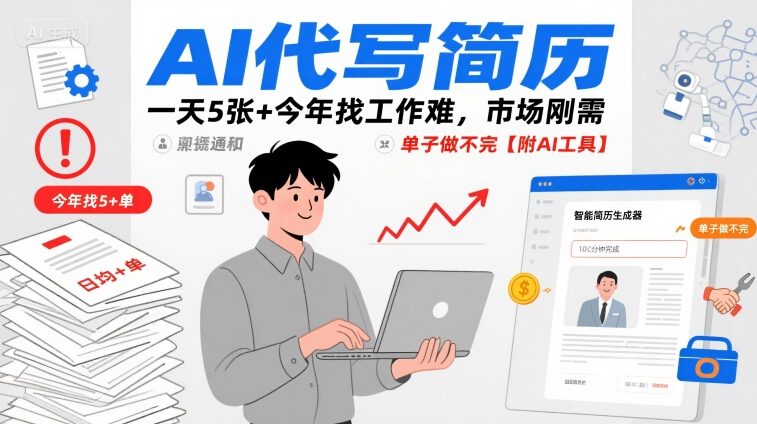 AI代写简历，一天5张+今年找工作难，市场刚需，单子做不完【附AI工具】-轻创终点站