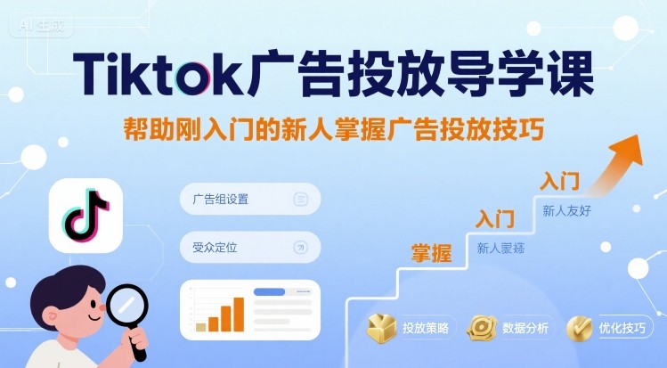 Tiktok广告投放导学课，帮助刚入门的新人掌握广告投放技巧-轻创终点站