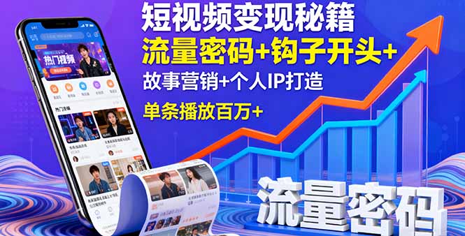 短视频变现秘籍,流量密码+钩子开头+故事营销+个人IP打造,单条播放百万+-轻创终点站