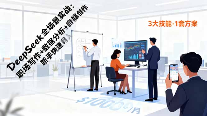 DeepSeek全场景实战：职场写作+数据分析+自媒体创作，新手快速月入过万-轻创终点站
