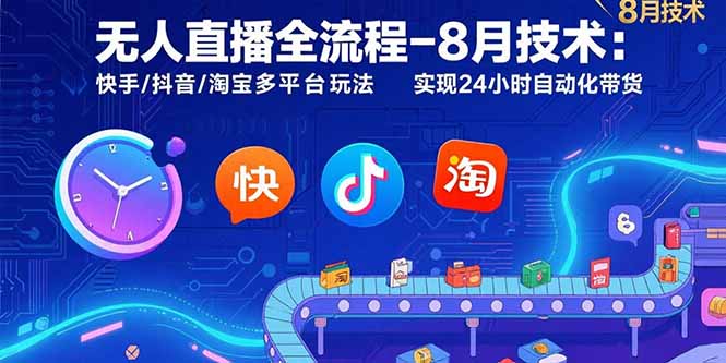 无人直播全流程-8月技术：快手/抖音/淘宝多平台玩法 实现24小时自动化带货-轻创终点站