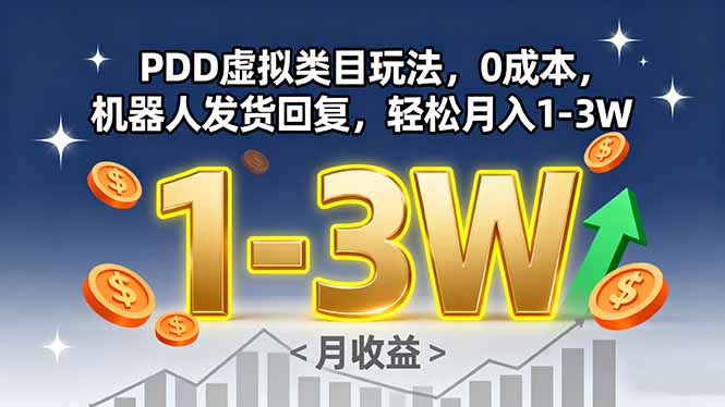PDD虚拟类目玩法，0成本，机器人发货回复，轻松月入1-3W-轻创终点站