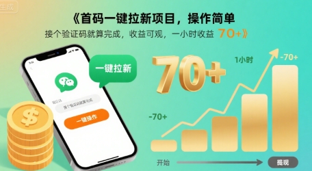 首码一键拉新项目，操作简单，接个验证码就算完成，收益可观， 一小时收益70+【揭秘】-轻创终点站
