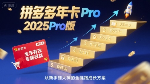 拼多多年卡2025Pro版，五大板块从认知到基础、从推广到活动、从活动到玩法-轻创终点站