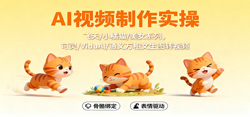 AI视频制作实操，飞天/小橘猫/美女系列，可灵/ViduAl/通义万相文生图转视频-轻创终点站