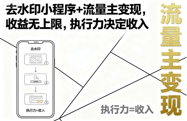 去水印小程序+流量主变现，收益无上限，执行力决定收入-轻创终点站
