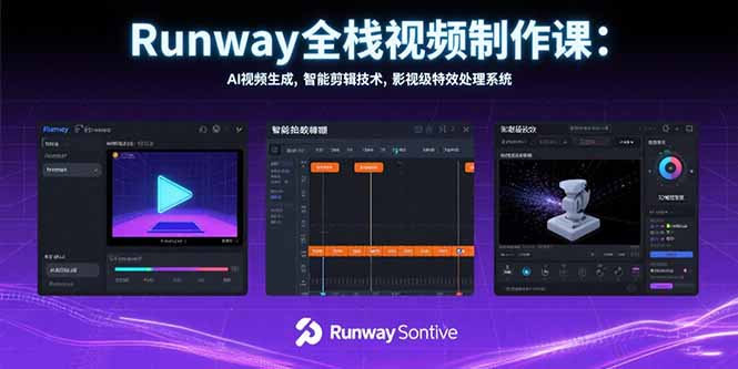 Runway全栈视频制作课：AI视频生成，智能剪辑技术，影视级特效处理系统-轻创终点站