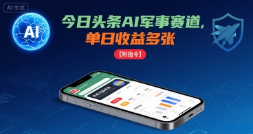 今日头条AI军事赛道，单日收益多张 ，手机可做【附指令】-轻创终点站