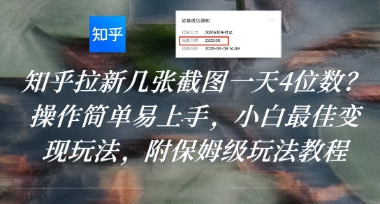 知乎拉新几张截图一天4位数？操作简单易上手，小白最佳变现玩法，附保姆级玩法教程-轻创终点站