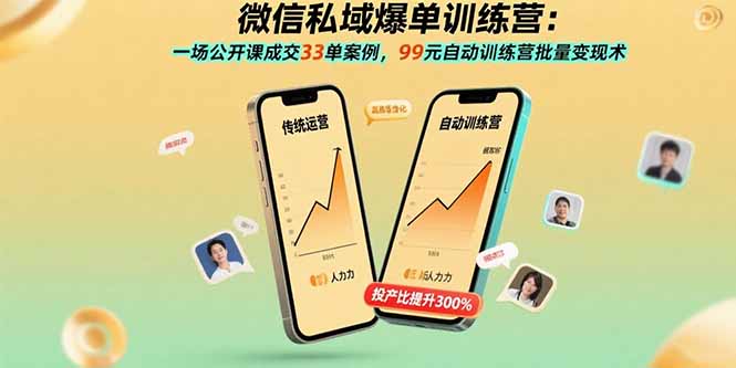 微信私域爆单训练营：一场公开课成交33单案例，99元自动训练营批量变现术-轻创终点站