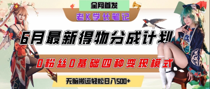 6月份最新得物创作者分成计划2.0玩法，0粉丝0基础四种模式变现，从隐蔽渠道无脑搬运，日入2张-轻创终点站