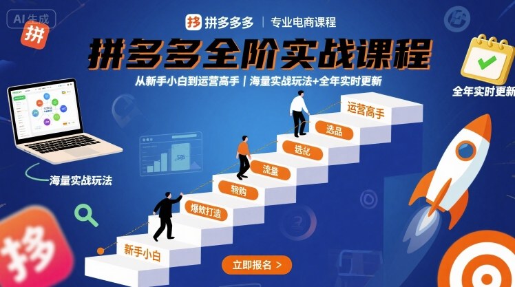拼多多全阶实战课程，从新手小白到运营高手，海量实战玩法+全年实时更新【2025年9月更新】-轻创终点站