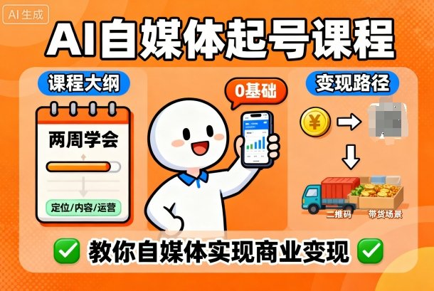 AI自媒体起号课程，0基础小白两周学会，教你自媒体实现商业变现-轻创终点站