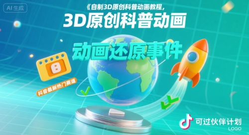 自制3D原创科普动画教程，动画还原事件，抖音最新热门赛道，可过伙伴计划-轻创终点站