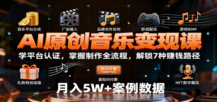 AI原创音乐变现课:学平台认证,掌握制作全流程,解锁7种赚钱路径-轻创终点站