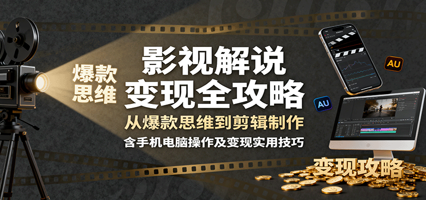 影视解说变现全攻略：从爆款思维到剪辑制作，含手机电脑操作及变现实用技巧-轻创终点站