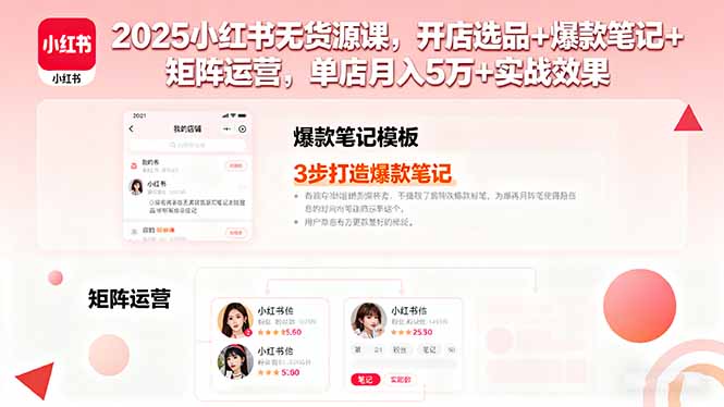2025小红书无货源课，开店选品+爆款笔记+矩阵运营，单店月入5万+实战效果-轻创终点站
