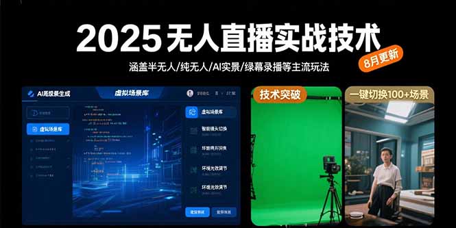 2025无人直播实战技术-8月，涵盖半无人/纯无人/AI实景/绿幕录播等主流玩法-轻创终点站