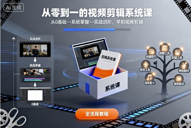 从零到一的视频剪辑系统课，从0基础–系统掌握–实战进阶，学拍视频剪辑-轻创终点站