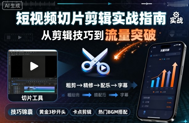 短视频切片剪辑实战指南，从剪辑技巧到流量突破-轻创终点站