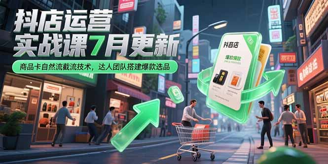 抖店运营实战课7月更新，商品卡自然流截流技术，达人团队搭建爆款选品-轻创终点站
