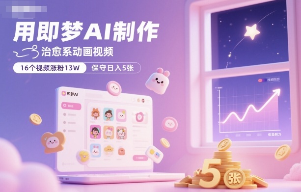 用即梦AI制作治愈系动画视频，16个视频涨粉13W，保守日入5张-轻创终点站