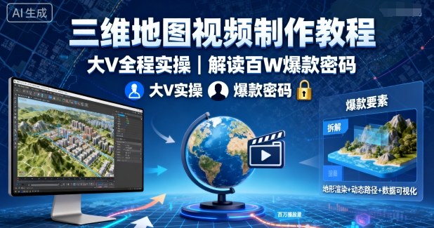 三维地图视频制作教程，大V全程实操，解读百W爆款密码-轻创终点站