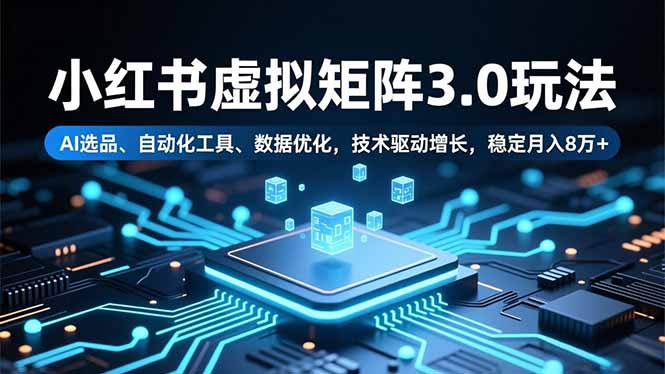 小红书虚拟矩阵3.0玩法，AI选品、自动化工具、数据优化，技术驱动增长，稳定月入8万+-轻创终点站