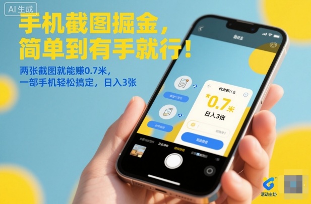 手机截图掘金，简单到有手就行！两张截图就能賺0.7米，一部手机轻松搞定，日入3张【揭秘】-轻创终点站