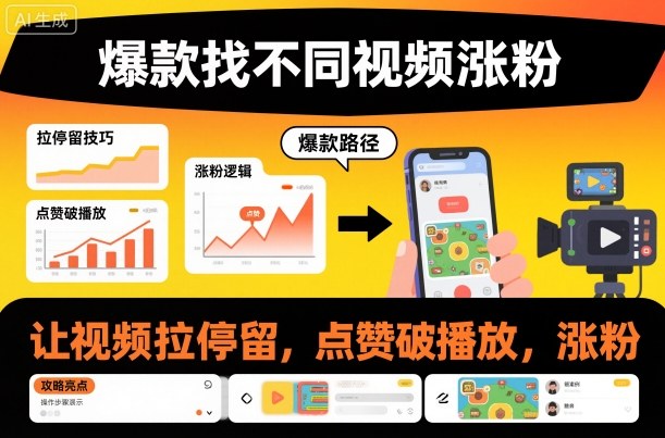 爆款找不同视频涨粉，让视频拉停留，实现点赞，破播放，涨粉-轻创终点站