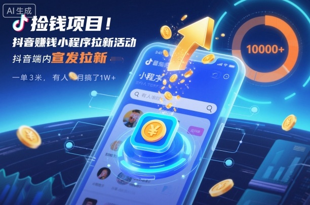 捡钱项目!抖音賺钱小程序拉新活动,抖音端内宣发拉新,一单3米,有人半个月搞了1W+-轻创终点站