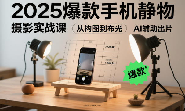 2025爆款手机静物摄影实战课，从构图到布光，不用贵设备，AI辅助出片-轻创终点站