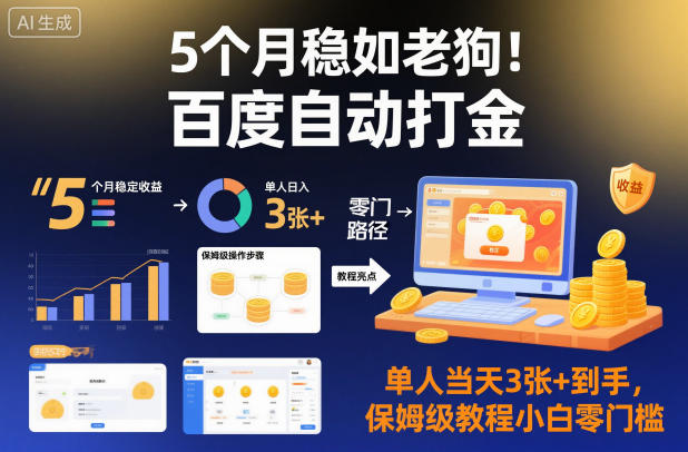 5个月稳如老狗！百度自动打金，单人当天3张+到手，保姆级教程小白零门槛【揭秘】-轻创终点站