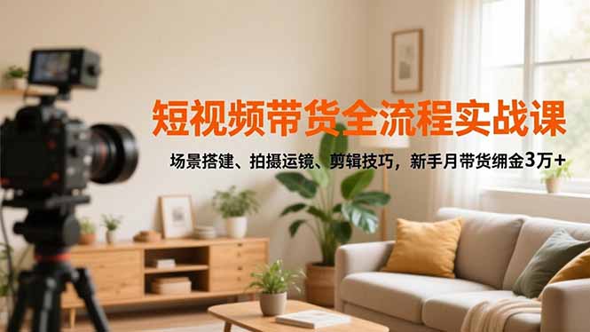 短视频带货全流程实战课，场景搭建、拍摄运镜、剪辑技巧，新手月带货佣金3万+-轻创终点站