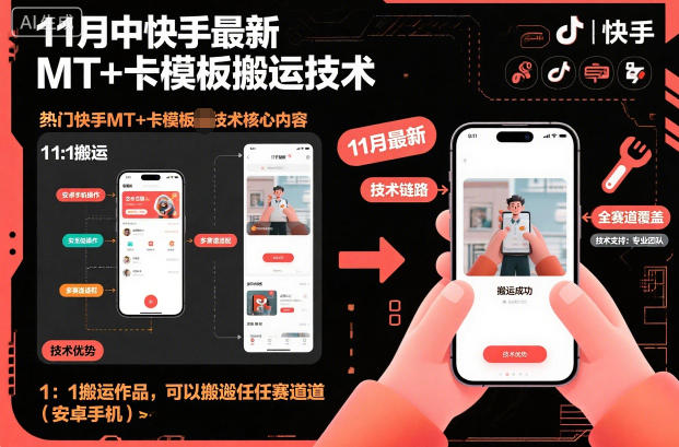 11月中快手最新MT+卡模板搬运技术，1：1搬运作品，可以搬运任何赛道(安卓手机)-轻创终点站