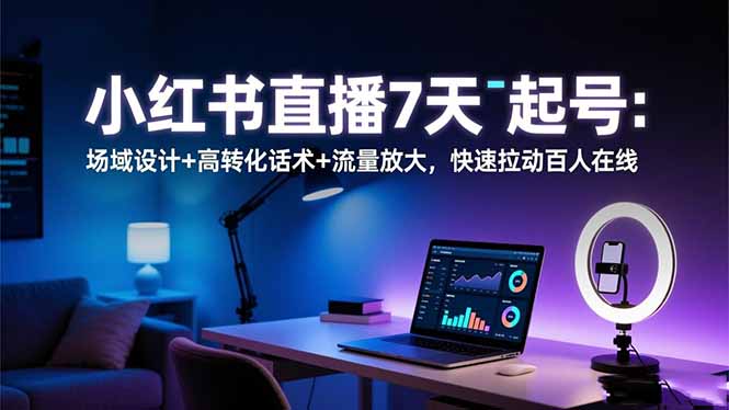 小红书直播7天起号：场域设计+高转化话术+流量放大，快速拉动百人在线-轻创终点站