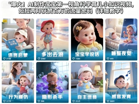 爆火！AI制作宝宝第一视角科学育儿小知识视频，短短两月获赞百万的流量密码(详细教学)-轻创终点站