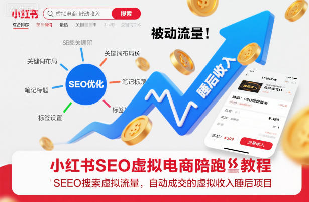 小红书SEO虚拟电商陪跑教程,实现seo搜索被动流量,自动成交的被动收入睡后项目-轻创终点站